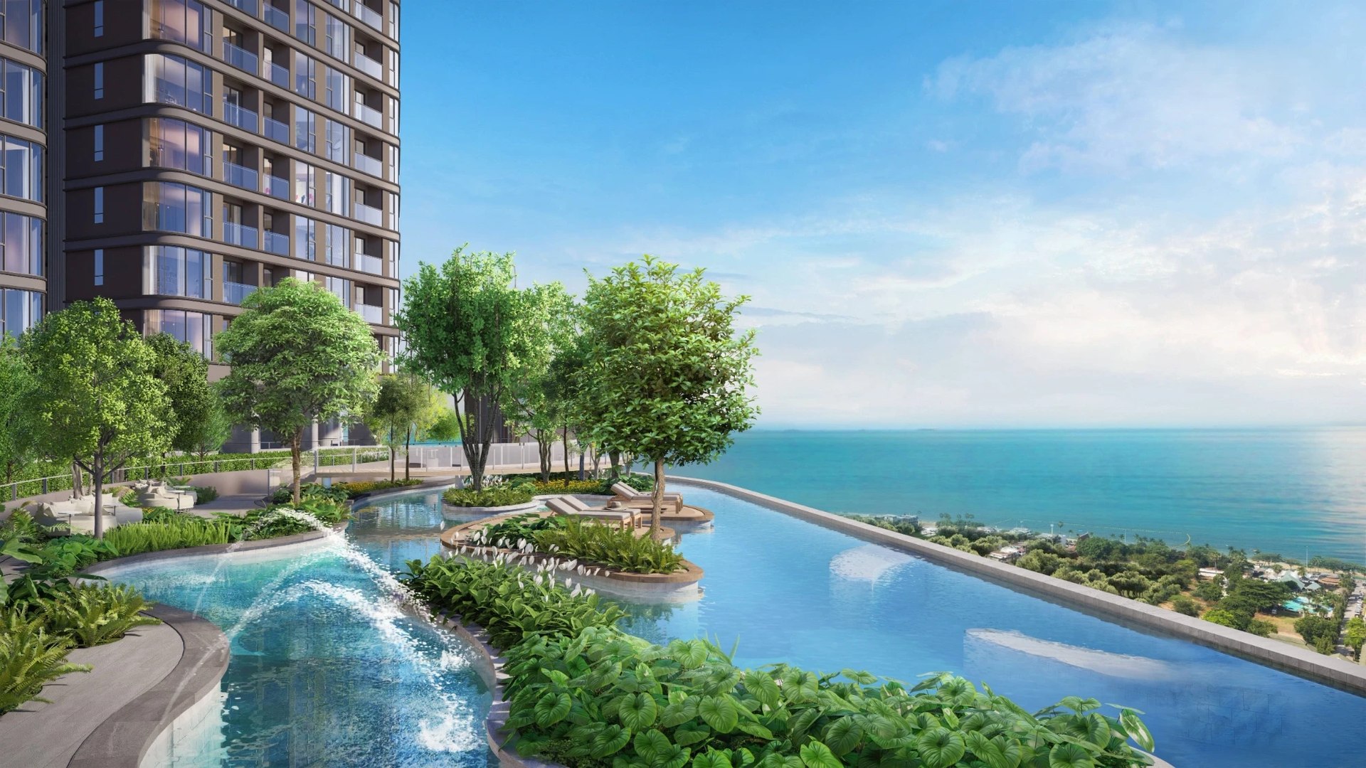 Aquarous Jomtien Pattaya — терраса бассейна на крыше днём